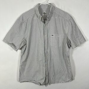 Lacoste Slim Fit Short Sleeve Button Down Shirt Mens Size 42 Large White Plaid